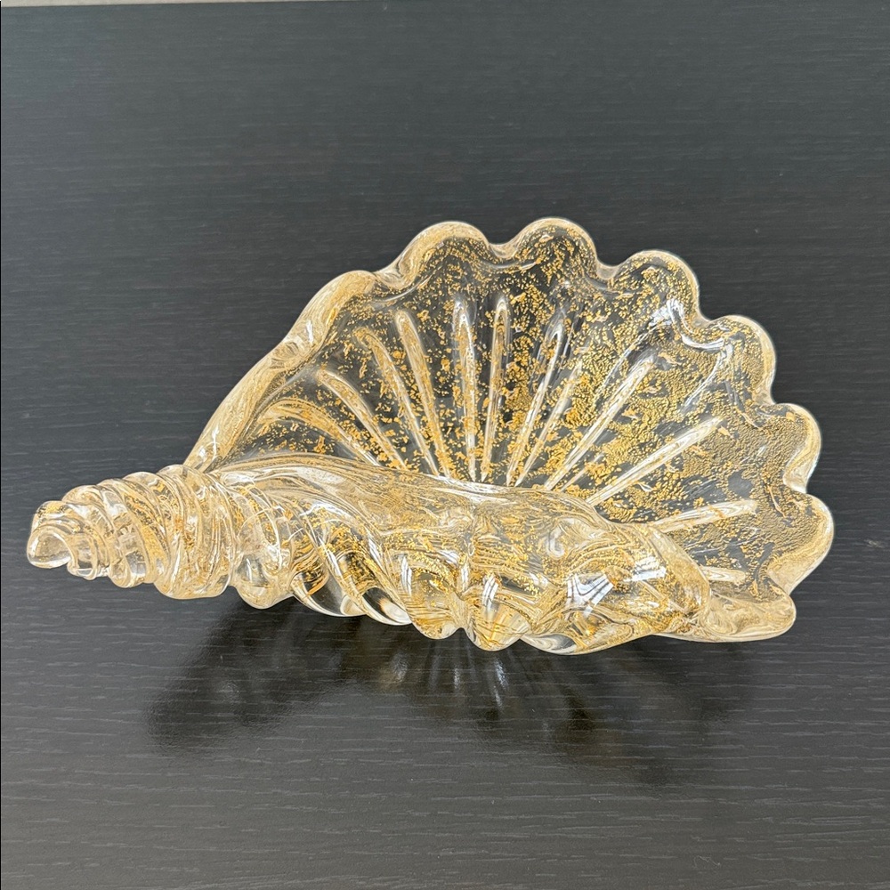 Vintage Elegant Murano Glass Gold Shell Bowl